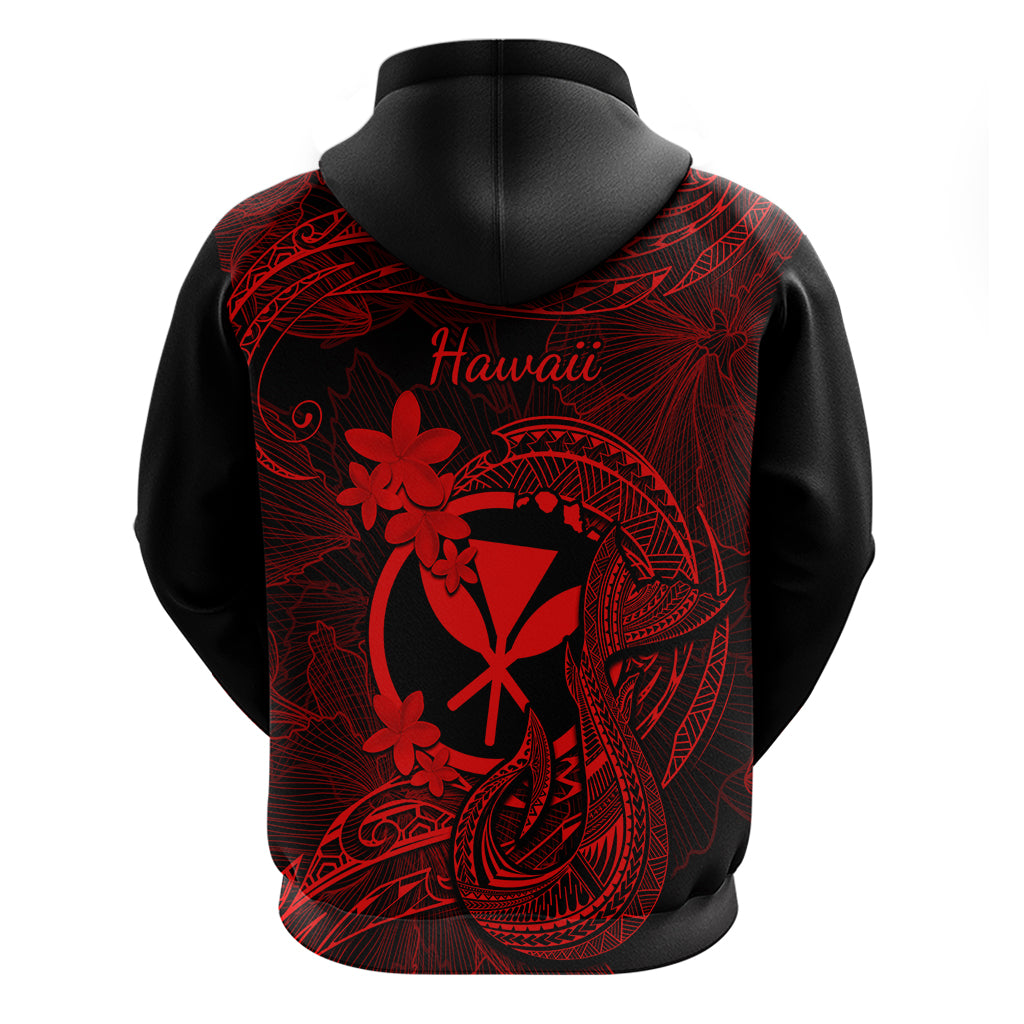 Hawaii Hoodie Fish Hook Tattoo Mix Polynesian Plumeria Red Version - Wonder Print Shop