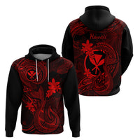 Hawaii Hoodie Fish Hook Tattoo Mix Polynesian Plumeria Red Version - Wonder Print Shop