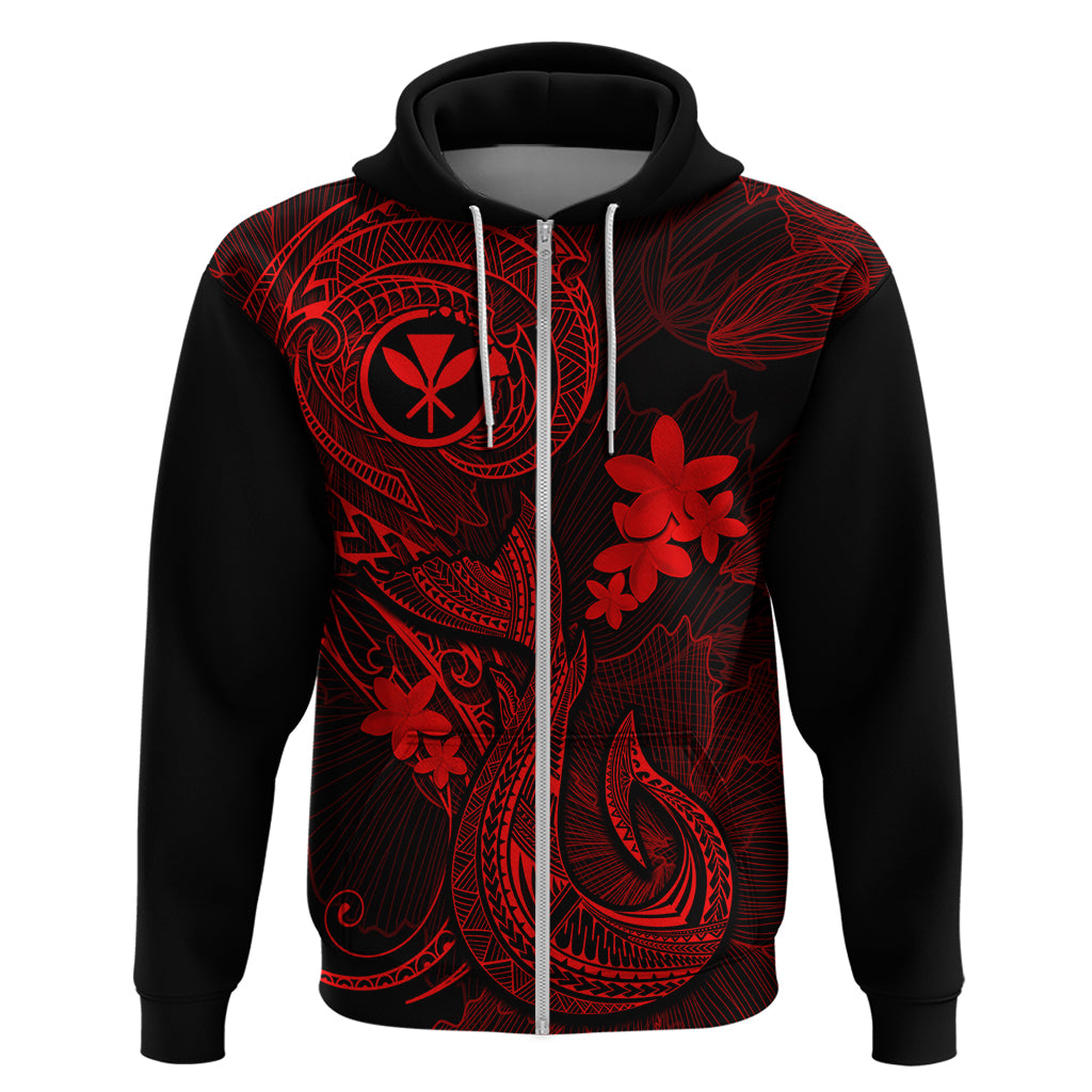 Hawaii Hoodie Fish Hook Tattoo Mix Polynesian Plumeria Red Version - Wonder Print Shop