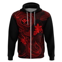 Hawaii Hoodie Fish Hook Tattoo Mix Polynesian Plumeria Red Version - Wonder Print Shop