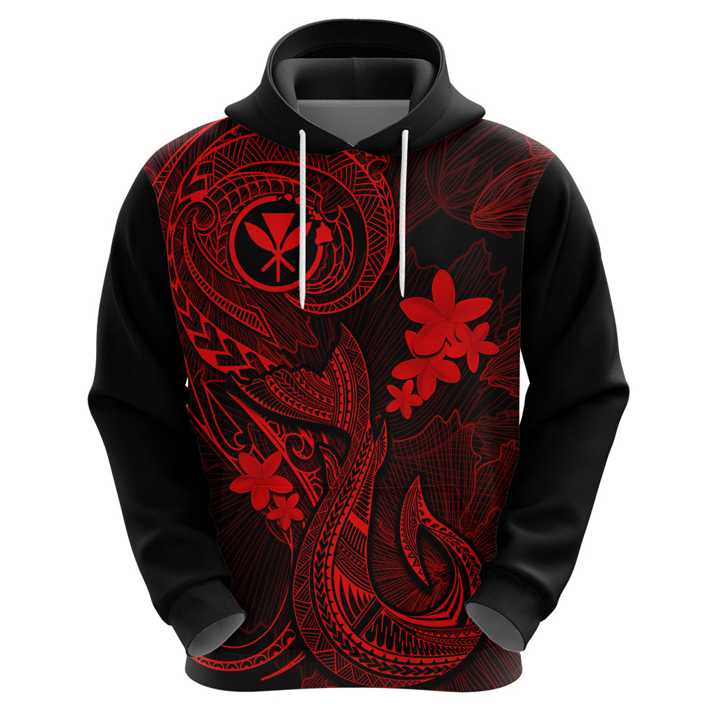 Hawaii Hoodie Fish Hook Tattoo Mix Polynesian Plumeria Red Version - Wonder Print Shop