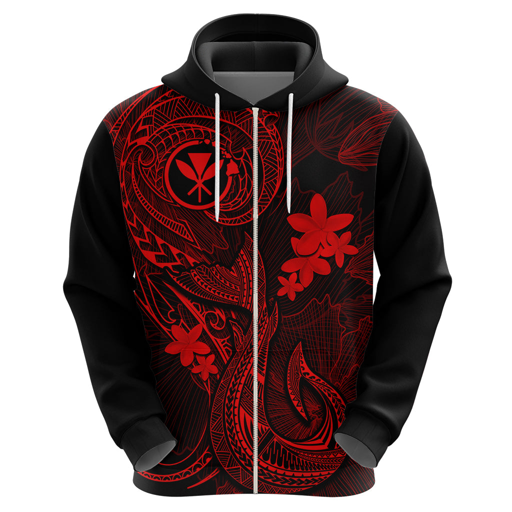 Hawaii Hoodie Fish Hook Tattoo Mix Polynesian Plumeria Red Version - Wonder Print Shop