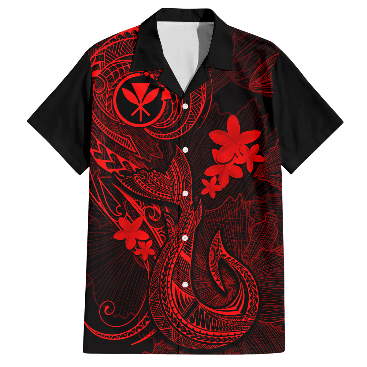Hawaii Kid Hawaiian Shirt Fish Hook Tattoo Mix Polynesian Plumeria Red Version - Wonder Print Shop