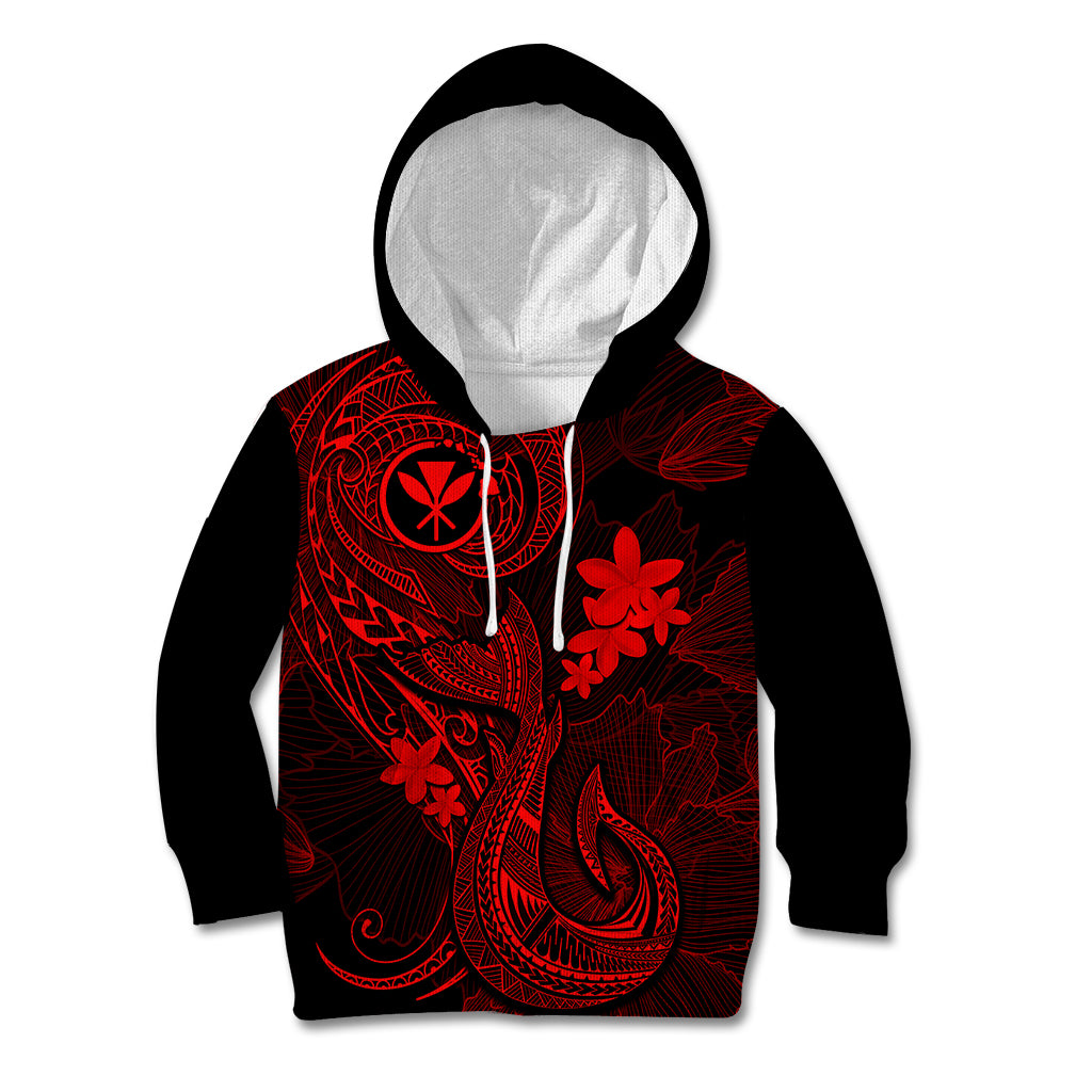 Hawaii Kid Hoodie Fish Hook Tattoo Mix Polynesian Plumeria Red Version - Wonder Print Shop