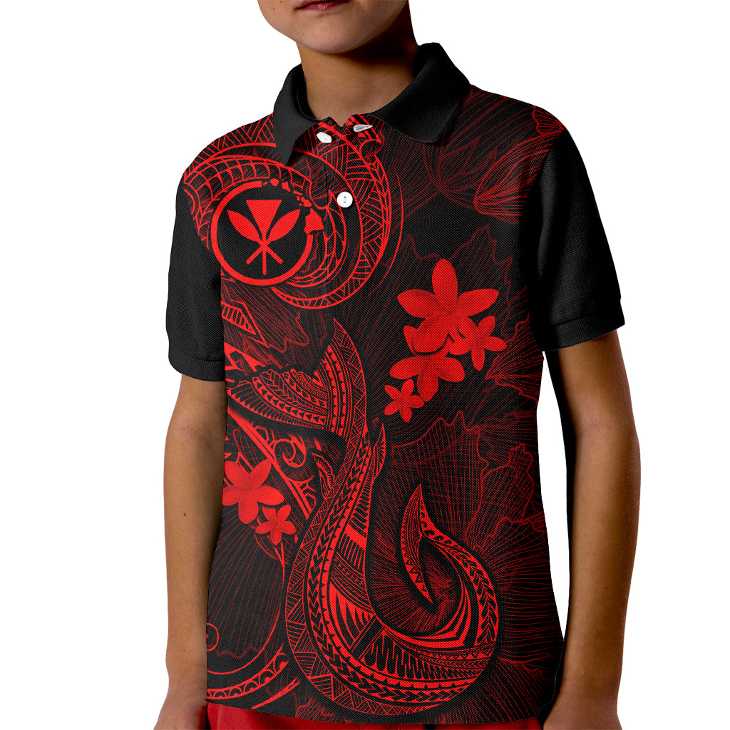 Hawaii Kid Polo Shirt Fish Hook Tattoo Mix Polynesian Plumeria Red Version - Wonder Print Shop