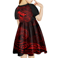 Hawaii Kid Short Sleeve Dress Fish Hook Tattoo Mix Polynesian Plumeria Red Version - Wonder Print Shop