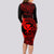 Hawaii Long Sleeve Bodycon Dress Fish Hook Tattoo Mix Polynesian Plumeria Red Version - Wonder Print Shop