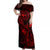 Hawaii Off Shoulder Maxi Dress Fish Hook Tattoo Mix Polynesian Plumeria Red Version - Wonder Print Shop