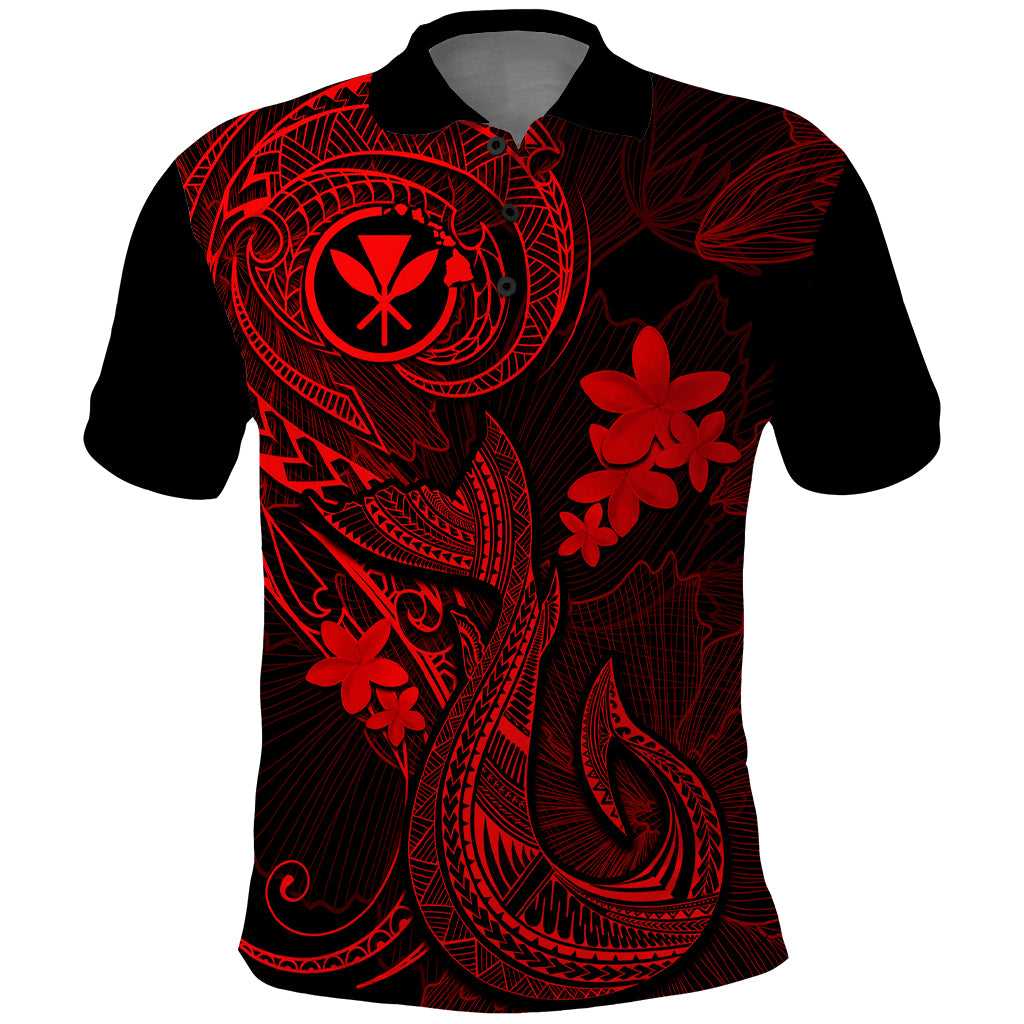 Hawaii Polo Shirt Fish Hook Tattoo Mix Polynesian Plumeria Red Version - Wonder Print Shop