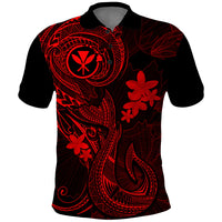 Hawaii Polo Shirt Fish Hook Tattoo Mix Polynesian Plumeria Red Version - Wonder Print Shop