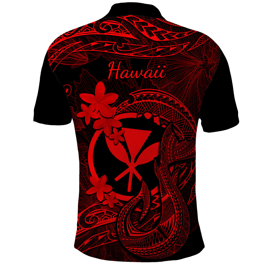 Hawaii Polo Shirt Fish Hook Tattoo Mix Polynesian Plumeria Red Version - Wonder Print Shop