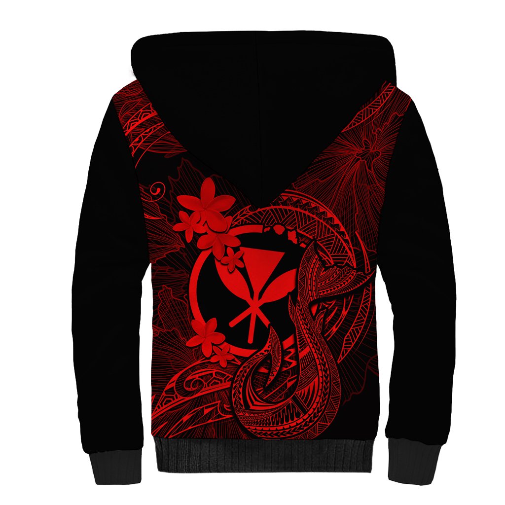 Hawaii Sherpa Hoodie Fish Hook Tattoo Mix Polynesian Plumeria Red Version - Wonder Print Shop