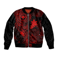 Hawaii Sleeve Zip Bomber Jacket Fish Hook Tattoo Mix Polynesian Plumeria Red Version - Wonder Print Shop