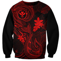 Hawaii Sweatshirt Fish Hook Tattoo Mix Polynesian Plumeria Red Version - Wonder Print Shop
