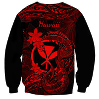Hawaii Sweatshirt Fish Hook Tattoo Mix Polynesian Plumeria Red Version - Wonder Print Shop
