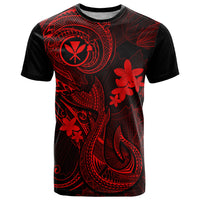 Hawaii T Shirt Fish Hook Tattoo Mix Polynesian Plumeria Red Version - Wonder Print Shop