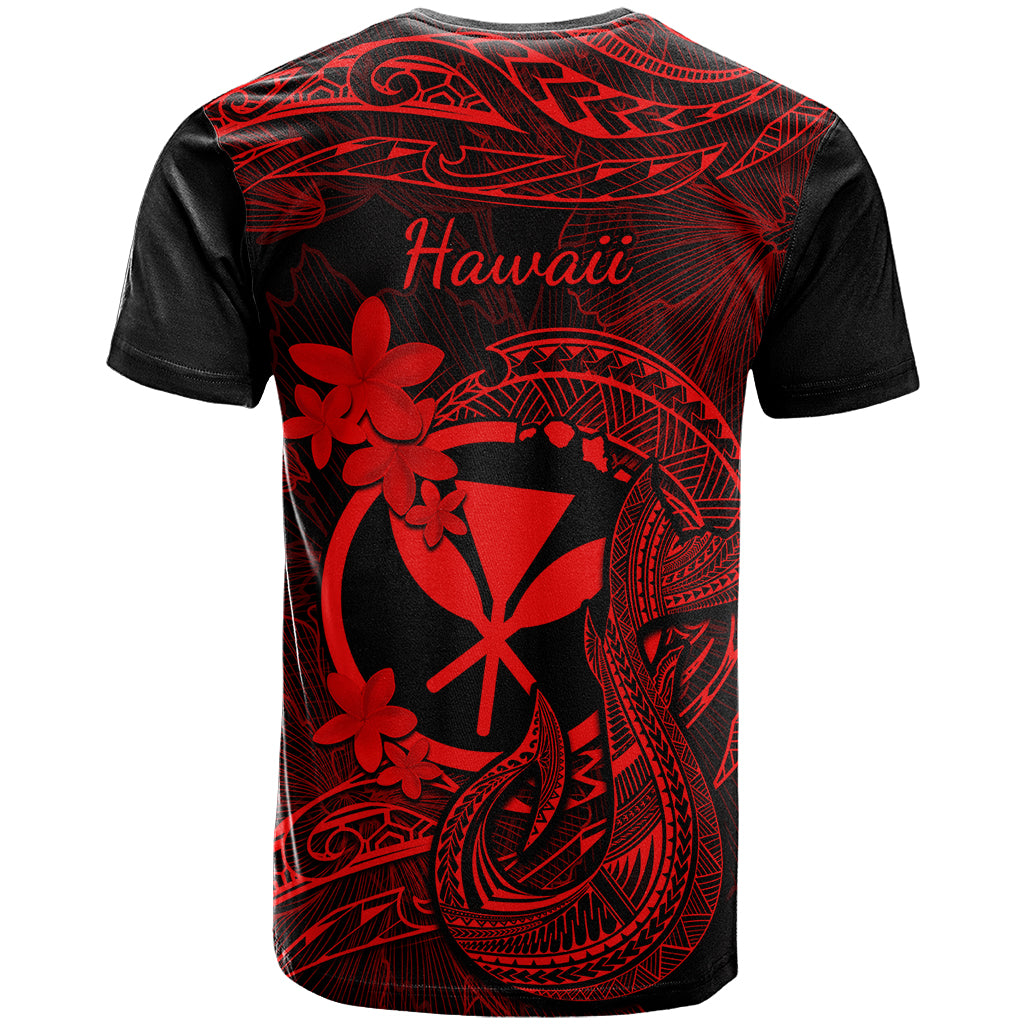 Hawaii T Shirt Fish Hook Tattoo Mix Polynesian Plumeria Red Version - Wonder Print Shop