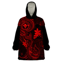 Hawaii Wearable Blanket Hoodie Fish Hook Tattoo Mix Polynesian Plumeria Red Version - Wonder Print Shop