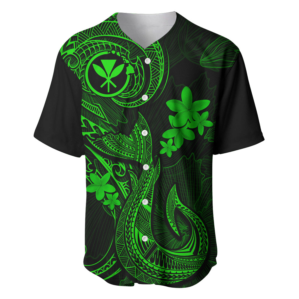Hawaii Baseball Jersey Fish Hook Tattoo Mix Polynesian Plumeria Green Version - Wonder Print Shop