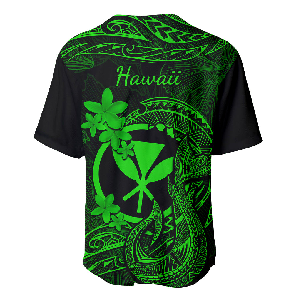 Hawaii Baseball Jersey Fish Hook Tattoo Mix Polynesian Plumeria Green Version - Wonder Print Shop