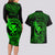 Hawaii Couples Matching Long Sleeve Bodycon Dress and Hawaiian Shirt Fish Hook Tattoo Mix Polynesian Plumeria Green Version - Wonder Print Shop