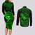 Hawaii Couples Matching Long Sleeve Bodycon Dress and Long Sleeve Button Shirts Fish Hook Tattoo Mix Polynesian Plumeria Green Version - Wonder Print Shop