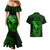 Hawaii Couples Matching Mermaid Dress and Hawaiian Shirt Fish Hook Tattoo Mix Polynesian Plumeria Green Version - Wonder Print Shop