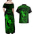 Hawaii Couples Matching Off Shoulder Maxi Dress and Hawaiian Shirt Fish Hook Tattoo Mix Polynesian Plumeria Green Version - Wonder Print Shop