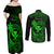 Hawaii Couples Matching Off Shoulder Maxi Dress and Long Sleeve Button Shirts Fish Hook Tattoo Mix Polynesian Plumeria Green Version - Wonder Print Shop