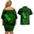 Hawaii Couples Matching Off Shoulder Short Dress and Hawaiian Shirt Fish Hook Tattoo Mix Polynesian Plumeria Green Version - Wonder Print Shop