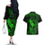 Hawaii Couples Matching Off The Shoulder Long Sleeve Dress and Hawaiian Shirt Fish Hook Tattoo Mix Polynesian Plumeria Green Version - Wonder Print Shop