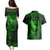 Hawaii Couples Matching Puletasi Dress and Hawaiian Shirt Fish Hook Tattoo Mix Polynesian Plumeria Green Version - Wonder Print Shop