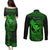 Hawaii Couples Matching Puletasi Dress and Long Sleeve Button Shirts Fish Hook Tattoo Mix Polynesian Plumeria Green Version - Wonder Print Shop
