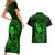 Hawaii Couples Matching Short Sleeve Bodycon Dress and Hawaiian Shirt Fish Hook Tattoo Mix Polynesian Plumeria Green Version - Wonder Print Shop