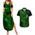 Hawaii Couples Matching Summer Maxi Dress and Hawaiian Shirt Fish Hook Tattoo Mix Polynesian Plumeria Green Version - Wonder Print Shop