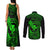 Hawaii Couples Matching Tank Maxi Dress and Long Sleeve Button Shirts Fish Hook Tattoo Mix Polynesian Plumeria Green Version - Wonder Print Shop