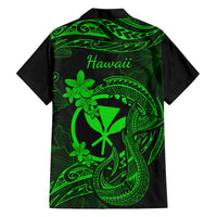 Hawaii Family Matching Off Shoulder Long Sleeve Dress and Hawaiian Shirt Fish Hook Tattoo Mix Polynesian Plumeria Green Version - Wonder Print Shop