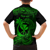 Hawaii Family Matching Puletasi Dress and Hawaiian Shirt Fish Hook Tattoo Mix Polynesian Plumeria Green Version - Wonder Print Shop
