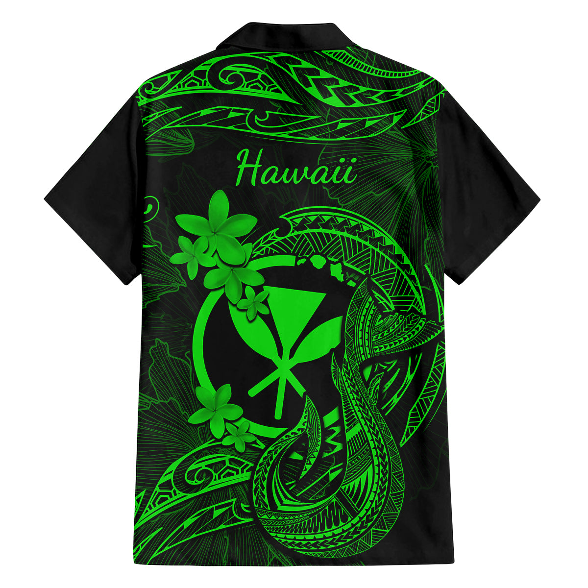 Hawaii Family Matching Puletasi Dress and Hawaiian Shirt Fish Hook Tattoo Mix Polynesian Plumeria Green Version - Wonder Print Shop