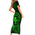 Hawaii Family Matching Short Sleeve Bodycon Dress and Hawaiian Shirt Fish Hook Tattoo Mix Polynesian Plumeria Green Version - Wonder Print Shop