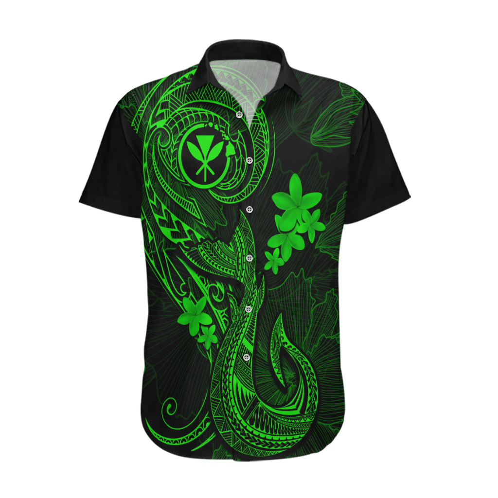 Hawaii Hawaiian Shirt Fish Hook Tattoo Mix Polynesian Plumeria Green Version - Wonder Print Shop