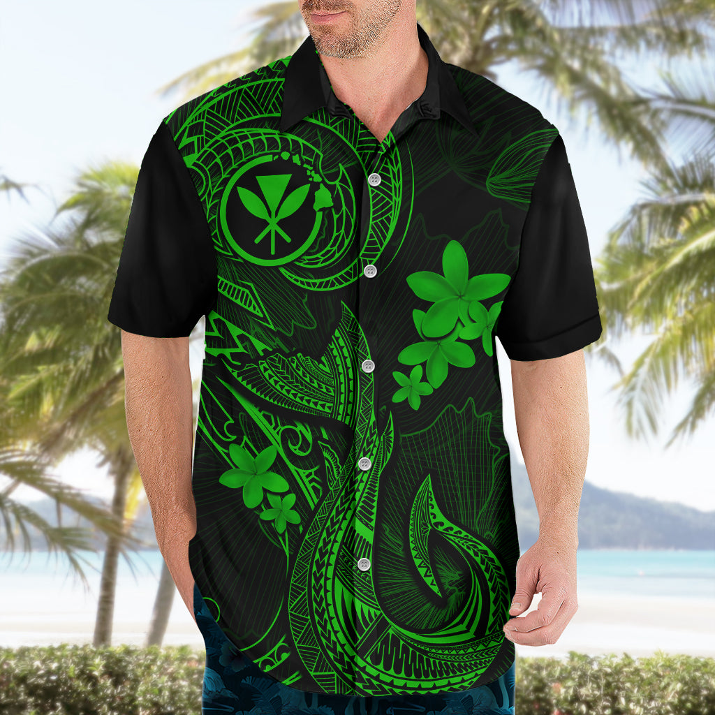Hawaii Hawaiian Shirt Fish Hook Tattoo Mix Polynesian Plumeria Green Version - Wonder Print Shop