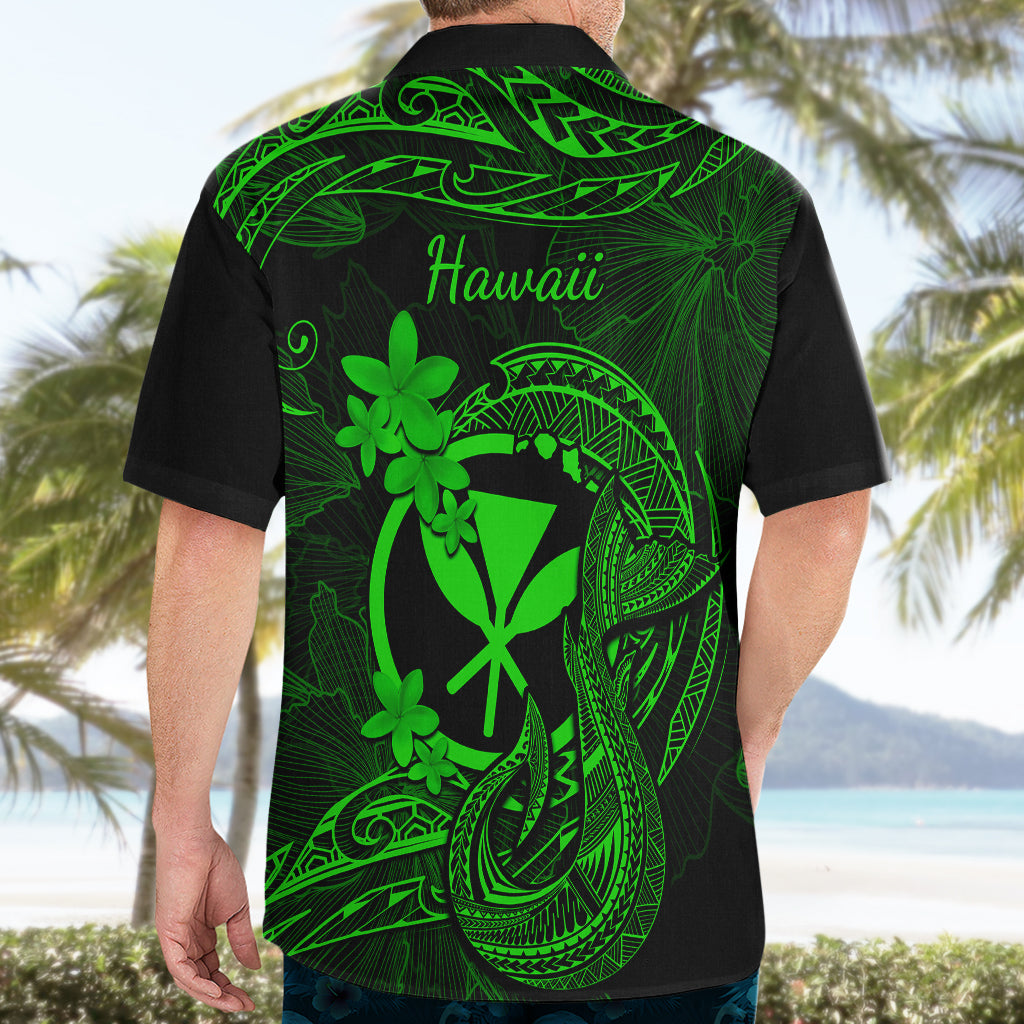 Hawaii Hawaiian Shirt Fish Hook Tattoo Mix Polynesian Plumeria Green Version - Wonder Print Shop