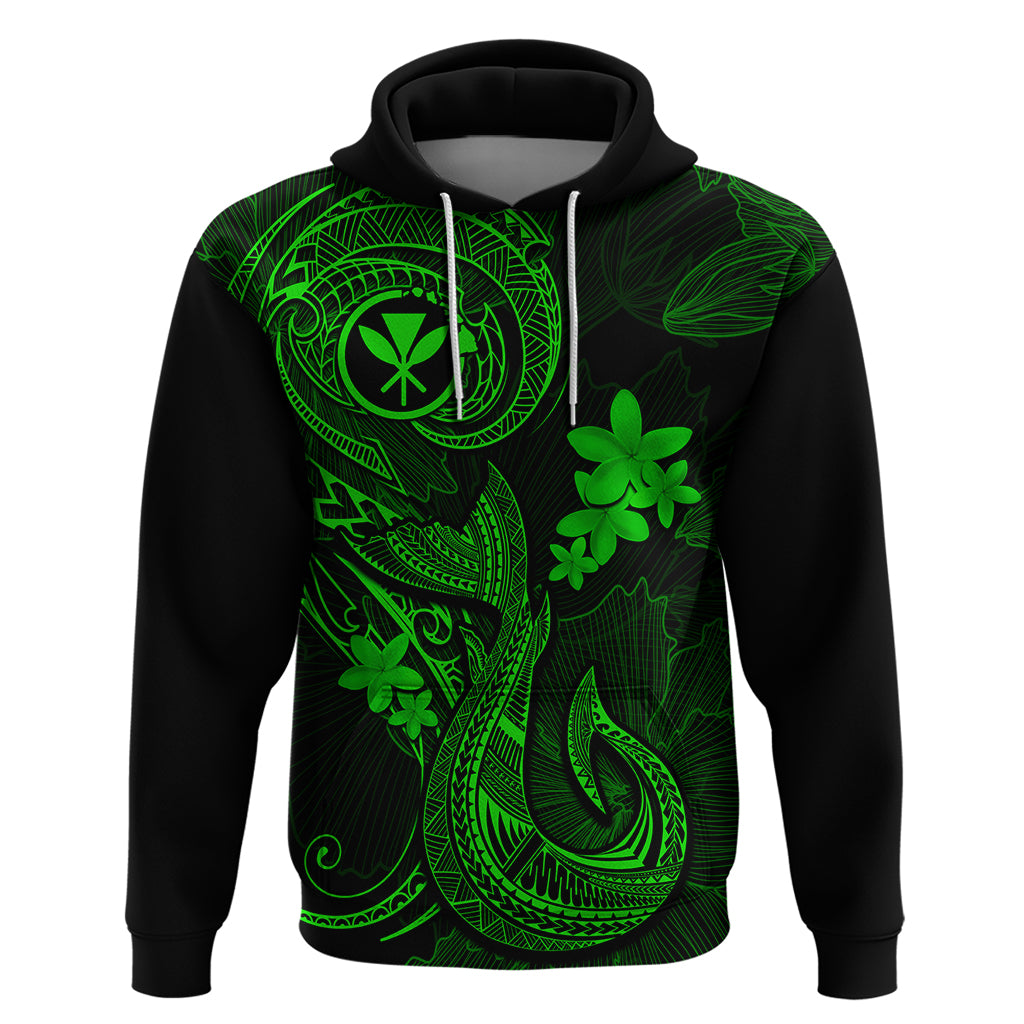 Hawaii Hoodie Fish Hook Tattoo Mix Polynesian Plumeria Green Version - Wonder Print Shop