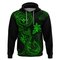 Hawaii Hoodie Fish Hook Tattoo Mix Polynesian Plumeria Green Version - Wonder Print Shop