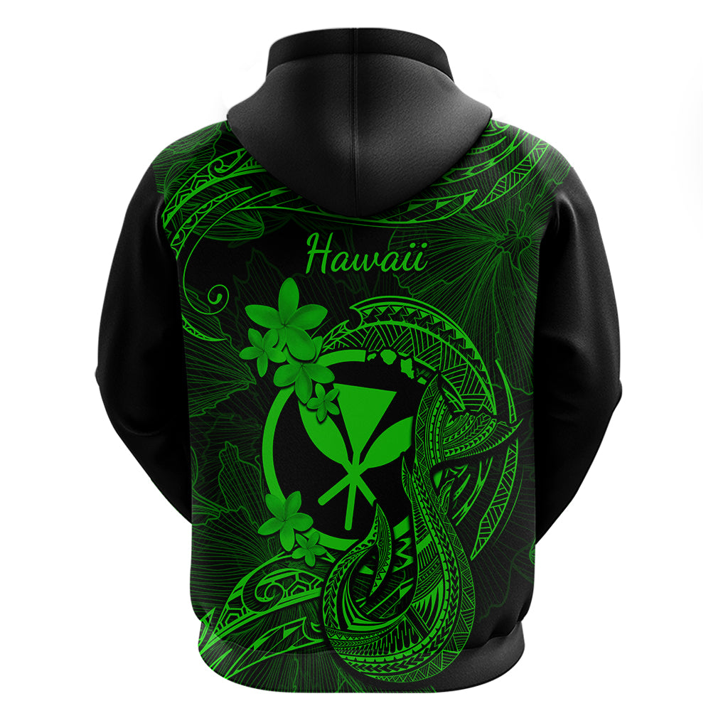 Hawaii Hoodie Fish Hook Tattoo Mix Polynesian Plumeria Green Version - Wonder Print Shop