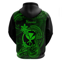 Hawaii Hoodie Fish Hook Tattoo Mix Polynesian Plumeria Green Version - Wonder Print Shop