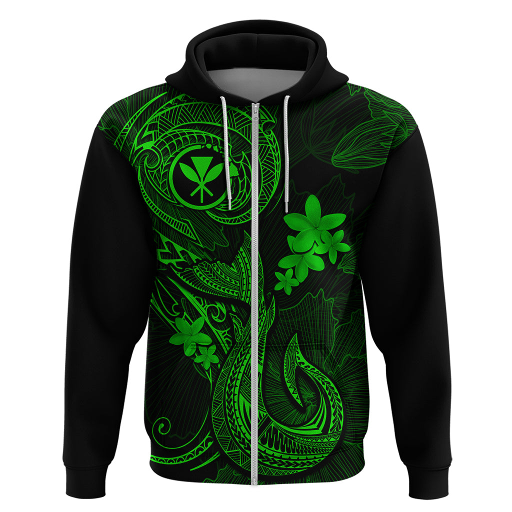 Hawaii Hoodie Fish Hook Tattoo Mix Polynesian Plumeria Green Version - Wonder Print Shop