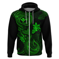 Hawaii Hoodie Fish Hook Tattoo Mix Polynesian Plumeria Green Version - Wonder Print Shop
