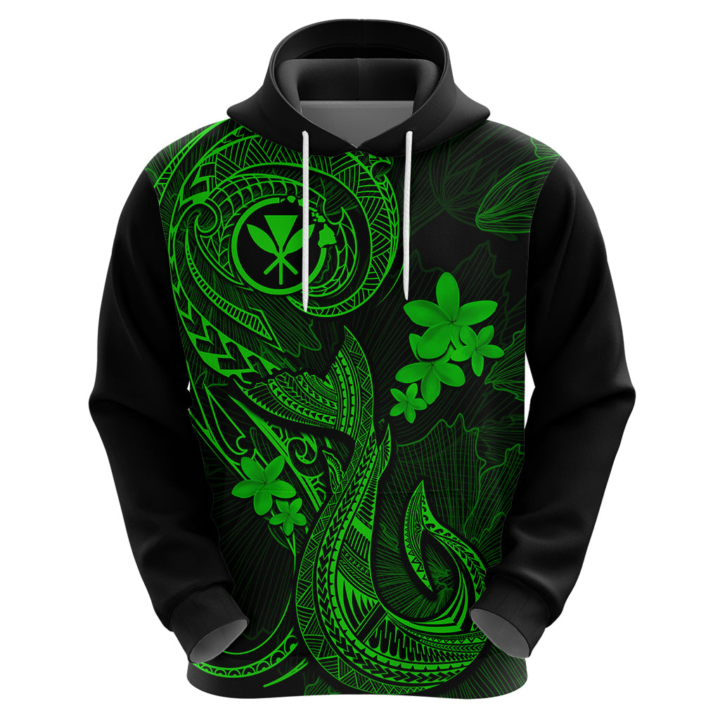 Hawaii Hoodie Fish Hook Tattoo Mix Polynesian Plumeria Green Version - Wonder Print Shop
